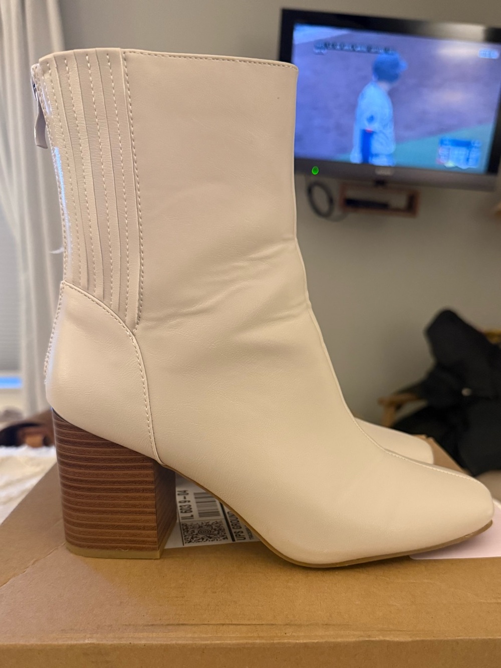 Journee Collection Cream Block Heel Ankle Boots